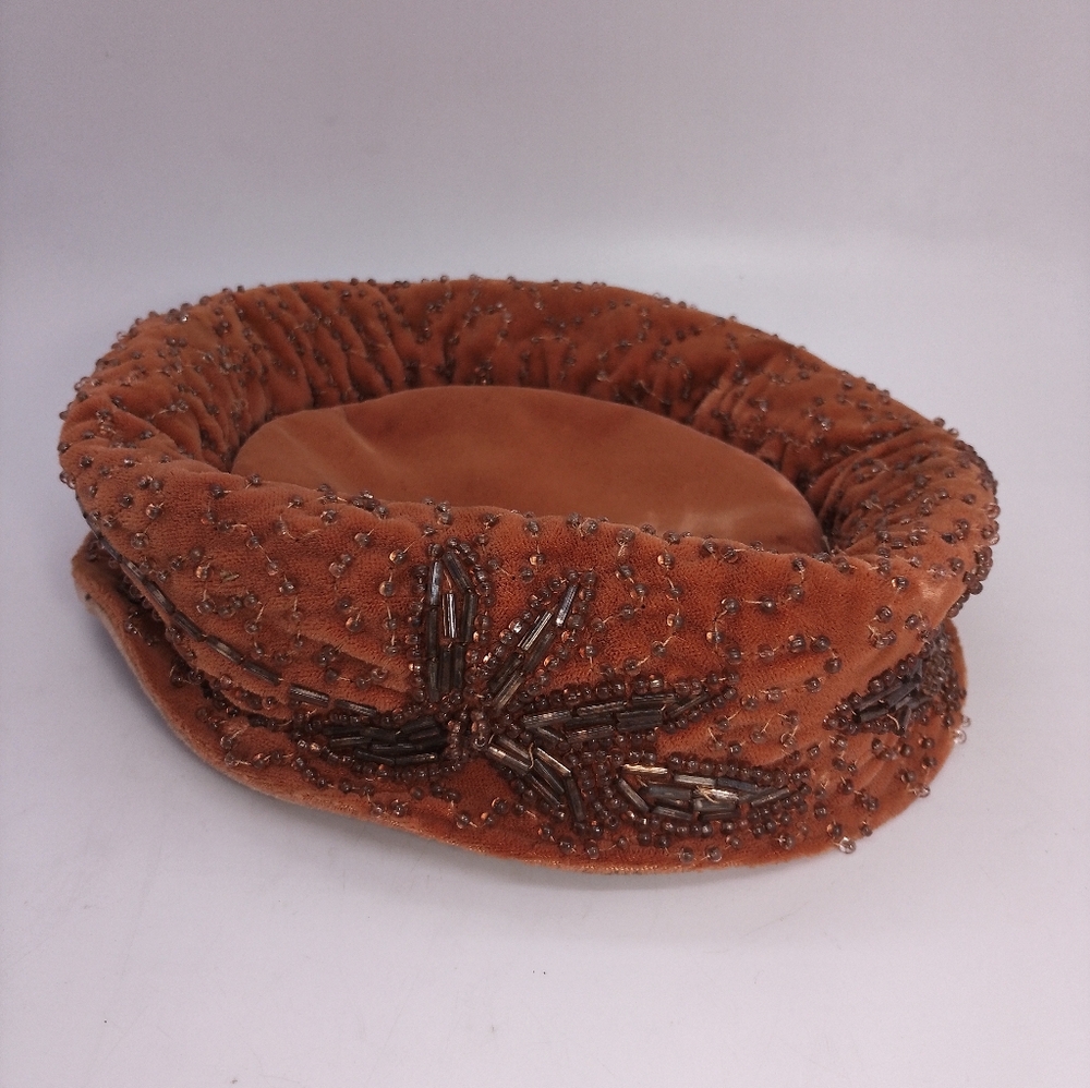 Vintage 1940's Marge Carson Pirie Scott Hat Chicago Velvet Beaded Hat